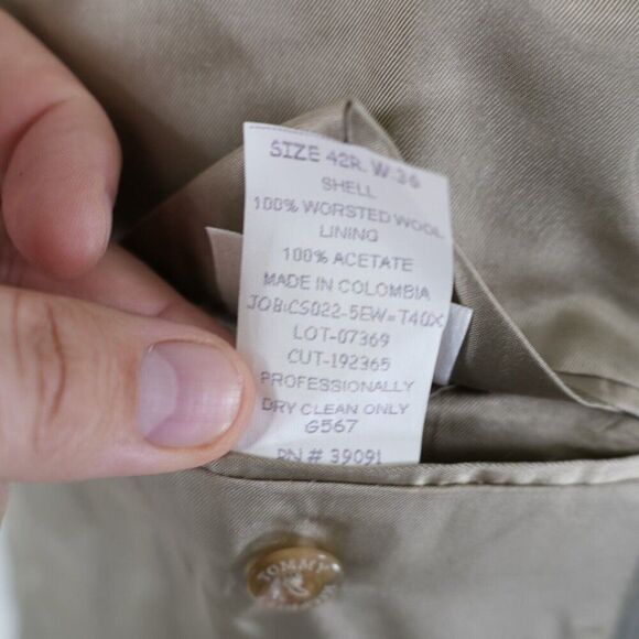 Tommy Hilfiger Worsted Wool Tan Plaid W/ Blue Windowpane 40R 2 Button Sport Coat - Picture 10 of 13